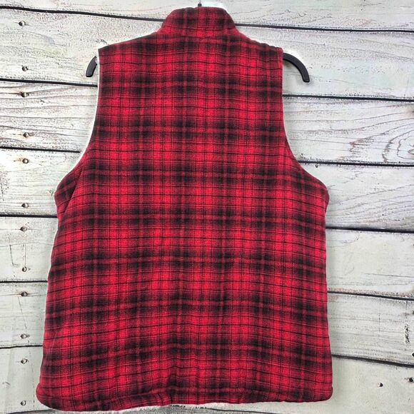 Maurices 0X Red Plaid Sherpa Lined Zip Puffer Vest - Picture 2 of 5
